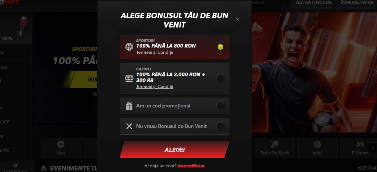 Alege bonusul de bun venit TopBet — cazino până la 3.000 RON sau sport până la 800 RON